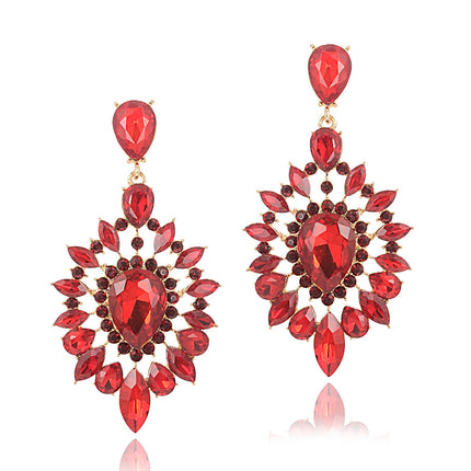 Classic Luxury Ladies Crystal Earrings Vintage Drop Hollow Earrings Elegant Exaggerated Jewelry Factory Direct Supply