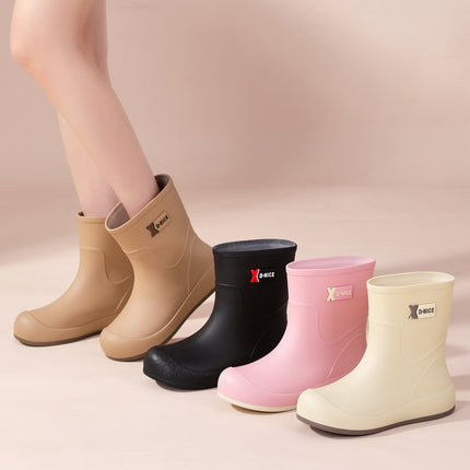 Casual White Campus Style Rubber Shoelaces, Waterproof Shoes, Rain Boots, Khaki Rain Boots, Urban Work Clothing Non-Slip Women's Water Boots