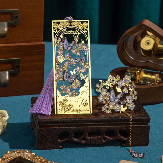 Flower and Butterfly Dream Bookmark Gift Box Creative Cultural and Creative Holiday Gifts Souvenirs High-End Metal Tassel Bookmark Gift Box