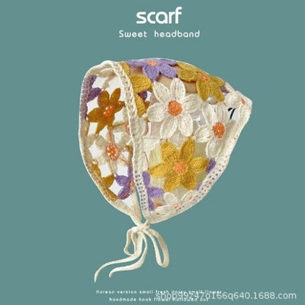 Hot Girl Internet Celebrant Photo Flower French Style Triangle Scarf Headscarf Women's Cute Knitted Hair Band Silk Scarf High-grade Headwear Summer