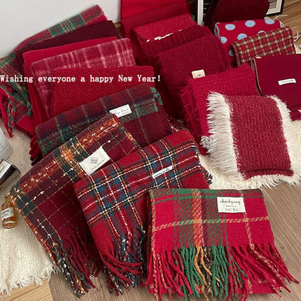 Christmas Series ~ New Year Red Atmosphere Scarf Collection Women's Winter ins Advanced Warm Scarf for Autumn and Winter