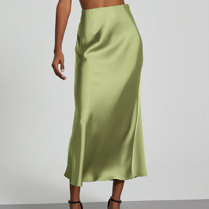 In-Stock Cross-Border Women's Clothing Wholesale European and American Style Elegant Satin Midi Skirt Slimming and Flowy