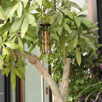 Cross-border hot-selling 4-tube solid wood metal bronze fortune-making wind chimes home decoration courtyard decoration cross-border wholesale