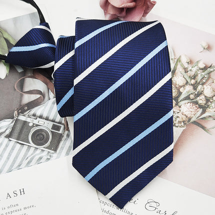 Factory In-Stock Zipper Tie Men's Formal Business 8cm Lazy Tie Red Black Striped Workplace Striped Tie