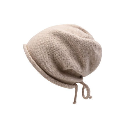 Korean Style Warm Rolled Edge Pullover Women's Drawstring Lazy Style Slouchy Beanie Autumn and Winter Fashion New Cold Hat