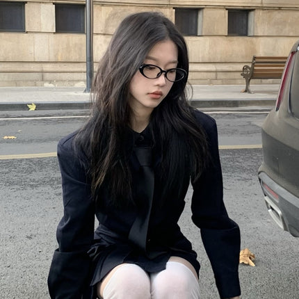 Retro Oval Frame Small Frame Narrow Frame Black Frame Glasses Women's Small Face Plain Artifact Cat's Eye Eye Internet Celebrity Royal Sister Cat Style