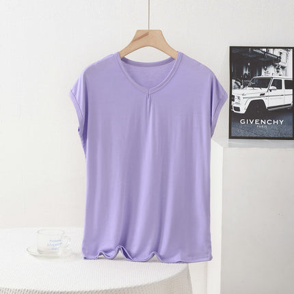 Cross-border New plus size Plus Fat V-neck Small Sleeve Summer Modal Elastic Base Shirt Loose Casual Simple T-shirt