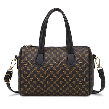 2023 New Boston Women's Bag Retro Contrast Printed Handbag Shoulder Crossbody Pillow Bag Wholesale