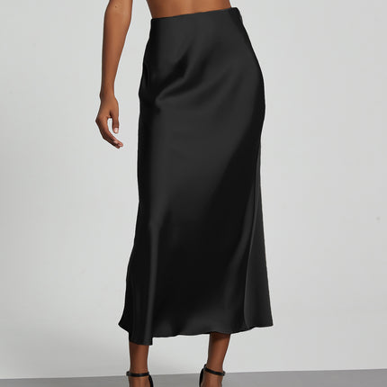 In-Stock Cross-Border Women's Clothing Wholesale European and American Style Elegant Satin Midi Skirt Slimming and Flowy