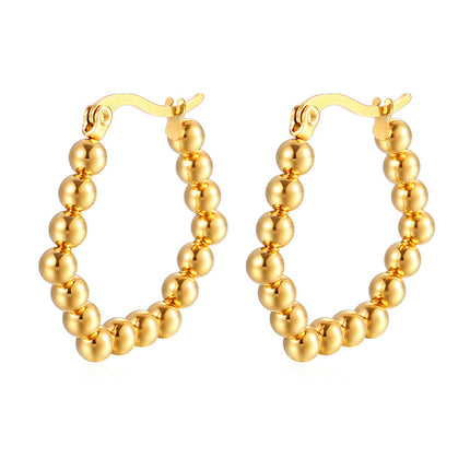 Cross-border European and American fashion geometric stainless steel welding bead earrings simple fashion Joker plated 18K earrings wholesale