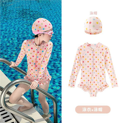 66 Princess Girls' Swimsuit 2025 New Style Cute Long-Sleeved Swimsuit for Girls Sunscreen Quick-Drying Beach Swimming Clothes