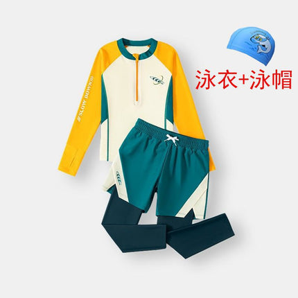Baby Boy, Middle and Large Children, Slim Long-Sleeved Split Swimsuit Suit, Super Fairy Cut Out Kindergarten Summer Sports Three-Piece Suit