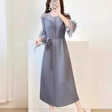 2026 New Early Autumn Issey Miyake Fashion-Inspired Floral Bud Skirt, Loose Slimming Dress, Hand-Pressed Crinkle Dress for Women