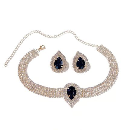 European and American Luxury Multi-layer Rhinestone Geometric Necklace Earrings Colorful Large Water Drop Crystal Necklace Fashion Exaggerated Necklace