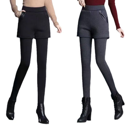 fleece-lined Thickened Leggings Women's Outer Wear Fake Two-Piece Pants Winter plus size Warm Hip Leggings Women's Culottes