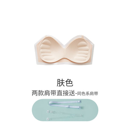 seamless rimless one-piece fixed cup strapless gathered non-slip anti-light invisible underwear women's tube bra bra