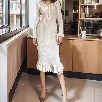 Ruffled Dress Knitted Skirt Autumn and Winter New Sweater Skirt 2025 Retro Lady European and American Cross-Border French Skirt