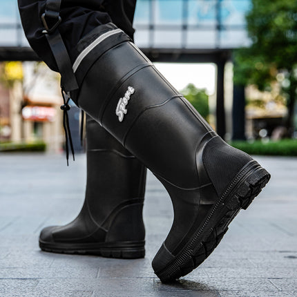 Summer Style Chinese Style Mid-High Rain Boots Contrasting Black and Red Fishing Rain Boots Car Wash Cleaning Wading Shoes Work Shoes Men's Water Boots