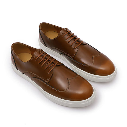 Sneakers Men's Lace-up Casual Men's Shoes Genuine Leather Brown Flat Shoes Comfortable Round Toe Fashion Leather Shoes Men's Cross-border