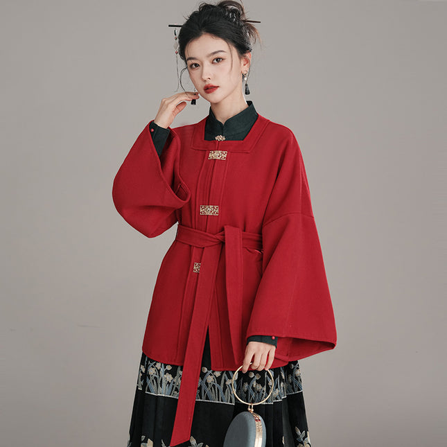 9670 winter Christmas New Year battle gown women's improved long red wool coat New Year clothes back-to-door wedding clothes toast clothes