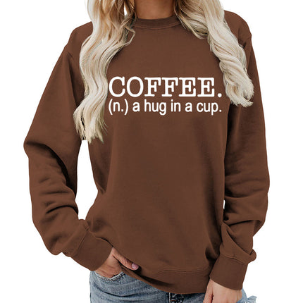 Coffee a hug printed round neck women's top vests foreign trade supply autumn and winter coat casual loose European size