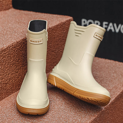 Men's Waterproof Rain Boots with Cuffs, Fishing Water Shoes, Fleece-Lined, Non-Slip Kitchen Work Rubber Shoes, Comfortable Soft-Soled Rain Boots