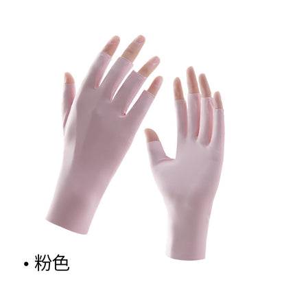 Half-finger sunscreen gloves women's nail art anti-baking black gloves anti-ultraviolet ice silk light breathable dew five-finger protection