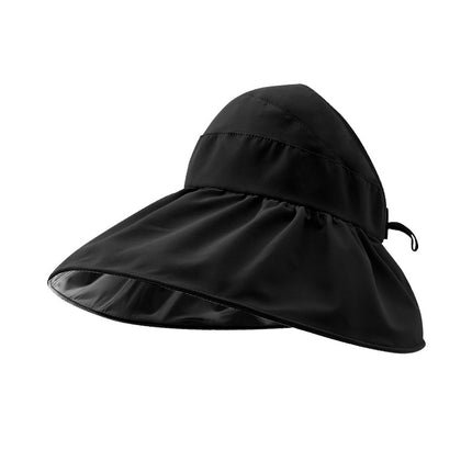 Summer Black Rubber Empty Top Sunscreen Hat UV Protection Upf50 + Sun Hat Women's Full Face-Covered Folding Fisherman Hat