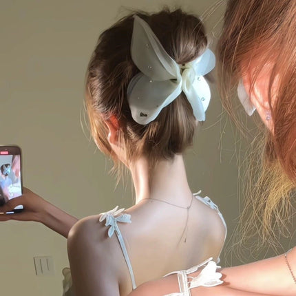 2025 New Bow Tie Clip Large High-End Summer Mesh Hair Clip Women's Back Head Shark Clip Headwear