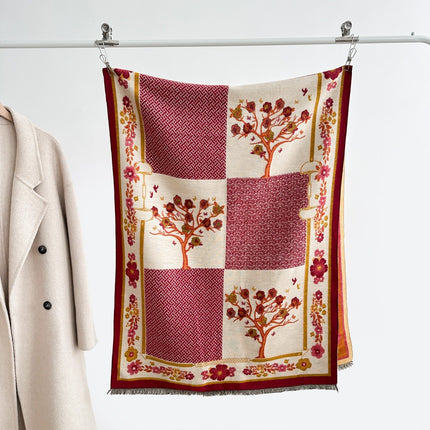 2025 New Autum Women's Fashion Scarf Retro Stitching Contrasting Jacquard Scarf Warm and Cold-Proof Air-Conditioned Shawl