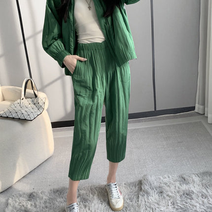 Winter cotton-padded clothes cotton-padded jacket suit women's fashion upscale women's clothing Miyake high-end clothes casual wind wear a complete set