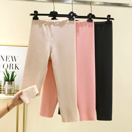 Women's Autumn and Winter Fleece-Lined Anti-Exposure Safety Leggings, Thermal Seamless Mid-Length Shorts