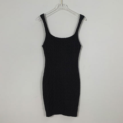 South Korea Dongdaemun New Sexy Tight Waist Square Collar Tight Stretch Figure Hip Knitted Sling Dress for Women