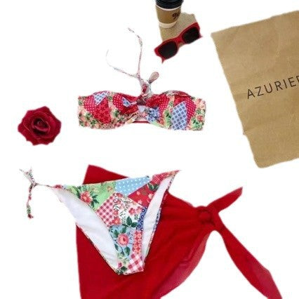 Europe and the United States new cross-border export hot-selling digital printing bow high waist split bikini swimsuit wholesale