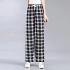 Women's ice silk high-elastic straight-leg pants [large checkered pattern] / Suitable for 45.00kg -90.00kg