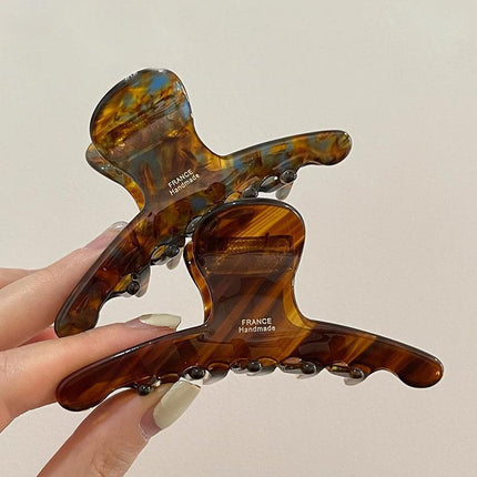 Korea Imported Retro Elegant Caramel Line Sense Dark Brown Mint Medium Curved Disc Hair Grab Clip Shark Clip