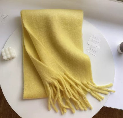 Solid Color Thickened Long Scarf Women's 2024 Autumn and Winter New Korean Style Winter Students All-match Shawl Scarf Pink