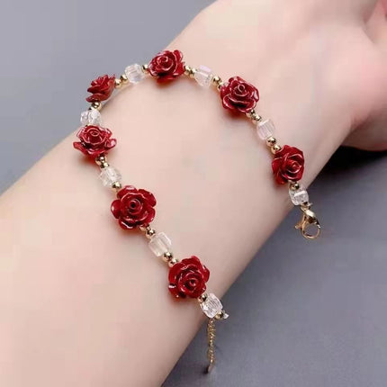 Natural Cinnabar Rose Flower Ring Pendant Earrings DIY Braided Ring Rose Flower Bracelet Bracelet Live Supply
