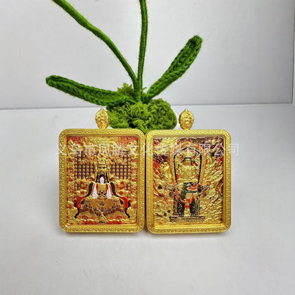 Double-Sided Three-Dimensional Relief Wutai Mountain Dragon Five Gods Thangka Twelve Zodiac Guardian Deities Birth Year Buddha Necklace Pendant for Men and Women
