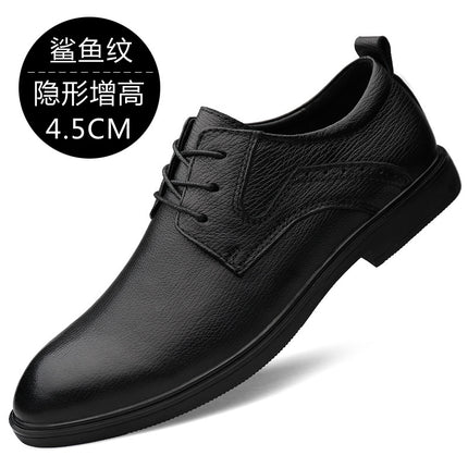 2025 Autumn Men's Business Leather Shoes First Layer Cowhide Shark Pattern Groom's Wedding Shoes Lace-Up Inner Heightening Large Size Leather Shoes