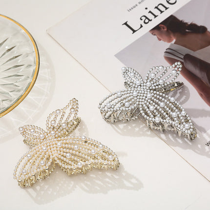 Butterfly Pearl Rhinestone hair clip women's back head updo elegant hair grip luxury headdress hair volume shark clip