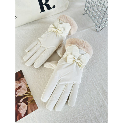 Women's Winter Outdoor Cycling Gloves Fleece-Lined to Heattech Electric Vehicle Waterproof Touch Screen Cute Cotton Gloves Windproof Skiing