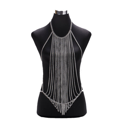 European and American Cross-border Women's Metal Aluminum Chain Halter Necklace Sexy Nightclub Performance Body Chain Top Vest Accessories