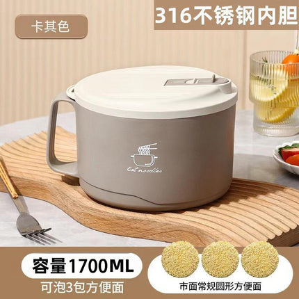 Student Instant Noodle Bowl 201 Stainless Steel Dormitory Lunch Box Large Capacity Drainable Round Rice Bowl Instant Noodle Bowl Gift