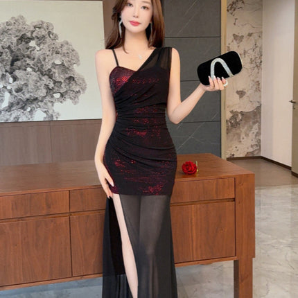 One-Shoulder Evening Dress 9333 Nightclub Sexy Dress Slimming Look Elegant Foot Bath Massage Technician Work Clothes