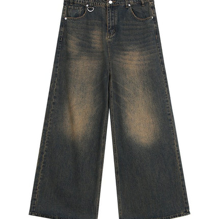 Niche worn-out vintage washed straight jeans men's autumn New loose all-match wide-leg mop pants