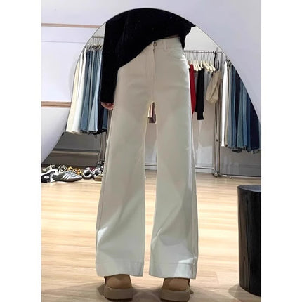 creamy-white Micro-Lam Jeans Women's Trendy All-Match New Korean-Style Ins High-Waist Slimming Narrow Wide-Leg Pants