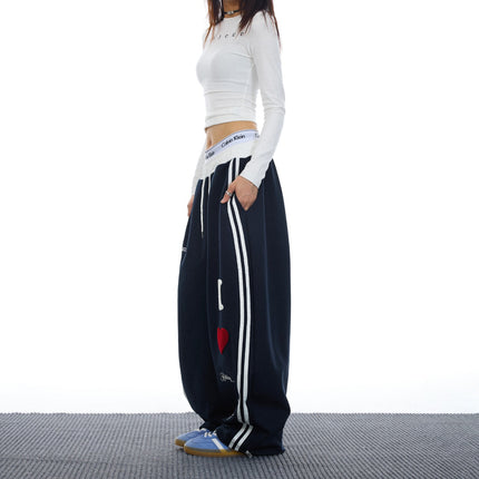 Prmr American Retro Loose Drape Wide-Leg Pants Towel Embroidered Two-Stripe Sweatpants Sports Dance Casual Pants