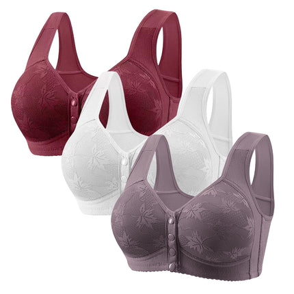 Large Cup 288【3-Piece Set】Cross-Border Front-Clasp Bra, Large Size, Vest-Style, Push-Up, Wireless, Thin Style