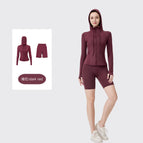 Dark red five-point hooded jacket suit / 2/S